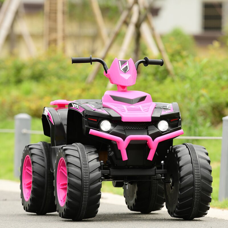 12V Kids Ride on ATV with LED Lights and Treaded Tires and LED lights Pink costway